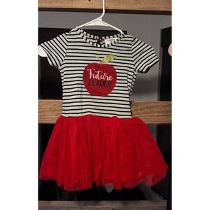 Counting Daisies Toddler Girls 4T Future Leader Apple Striped Tutu Dress